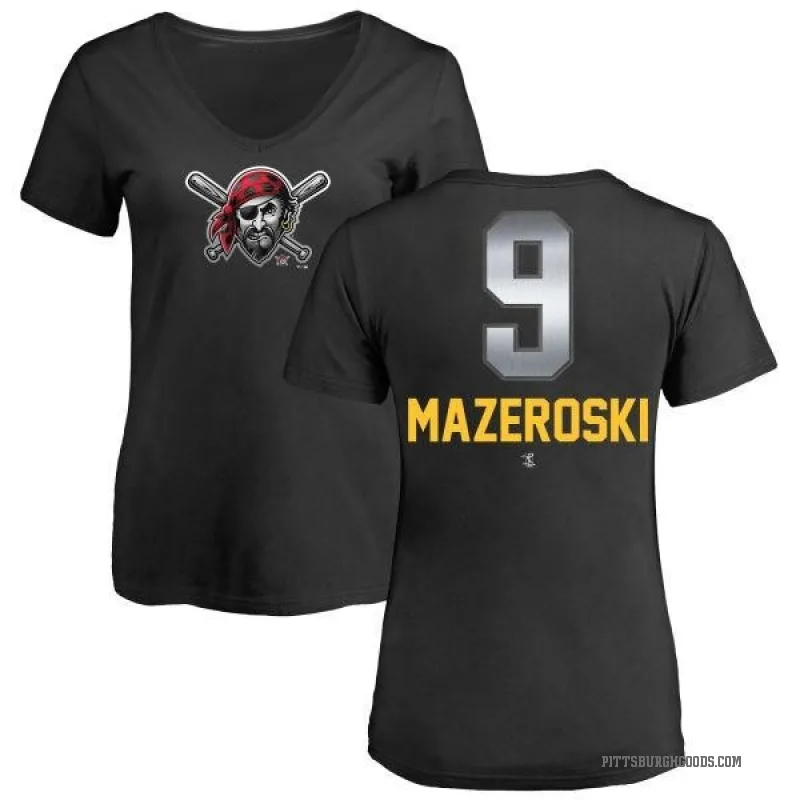 Bill Mazeroski Women's Black Pittsburgh Pirates Midnight Mascot V-Neck T-Shirt -