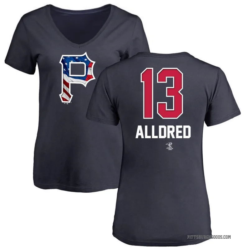 Cameron Alldred Women's Navy Pittsburgh Pirates Name and Number Banner Wave V-Neck T-Shirt -