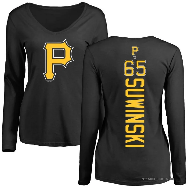 Jack Suwinski Women's Black Pittsburgh Pirates Backer Slim Fit Long Sleeve T-Shirt -