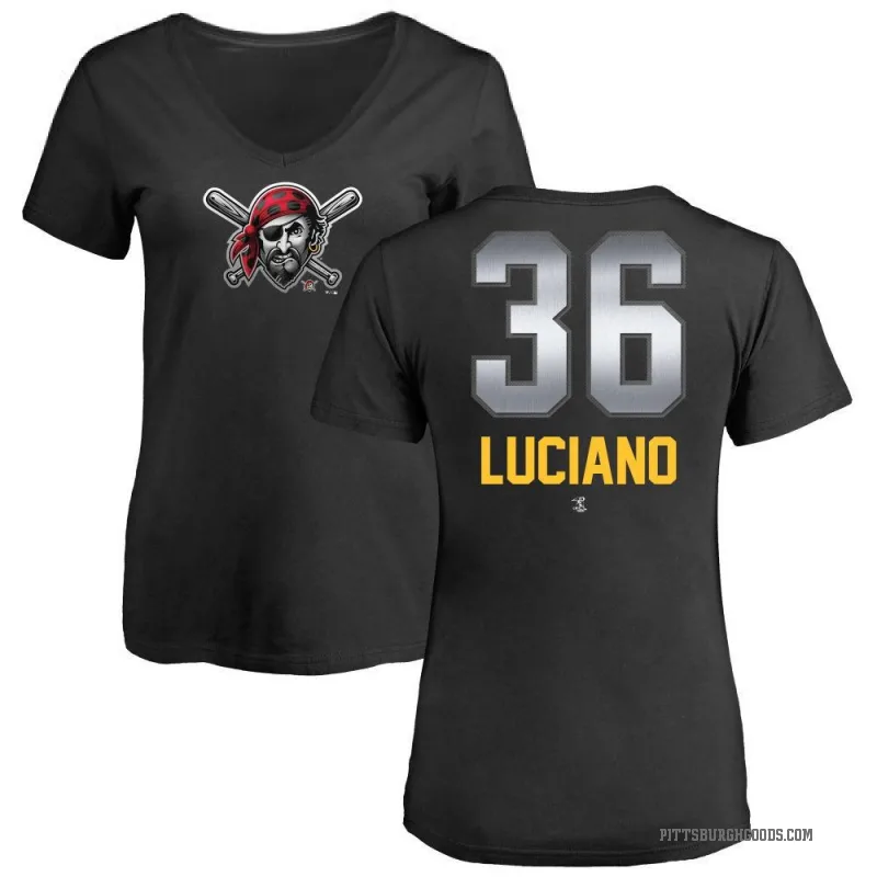 Marco Luciano Women's Black Pittsburgh Pirates Midnight Mascot V-Neck T-Shirt -