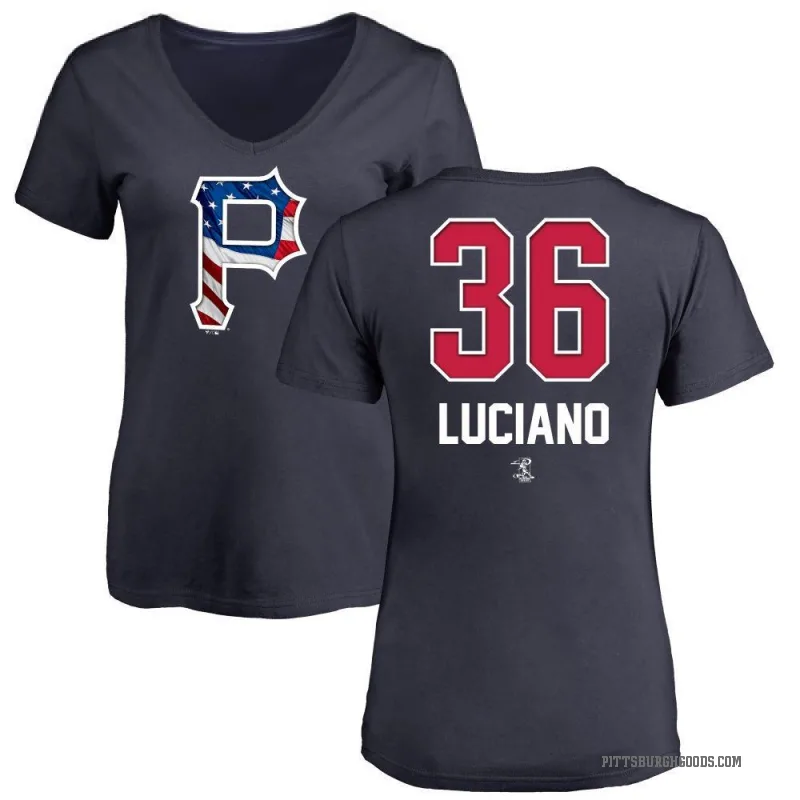 Marco Luciano Women's Navy Pittsburgh Pirates Name and Number Banner Wave V-Neck T-Shirt -