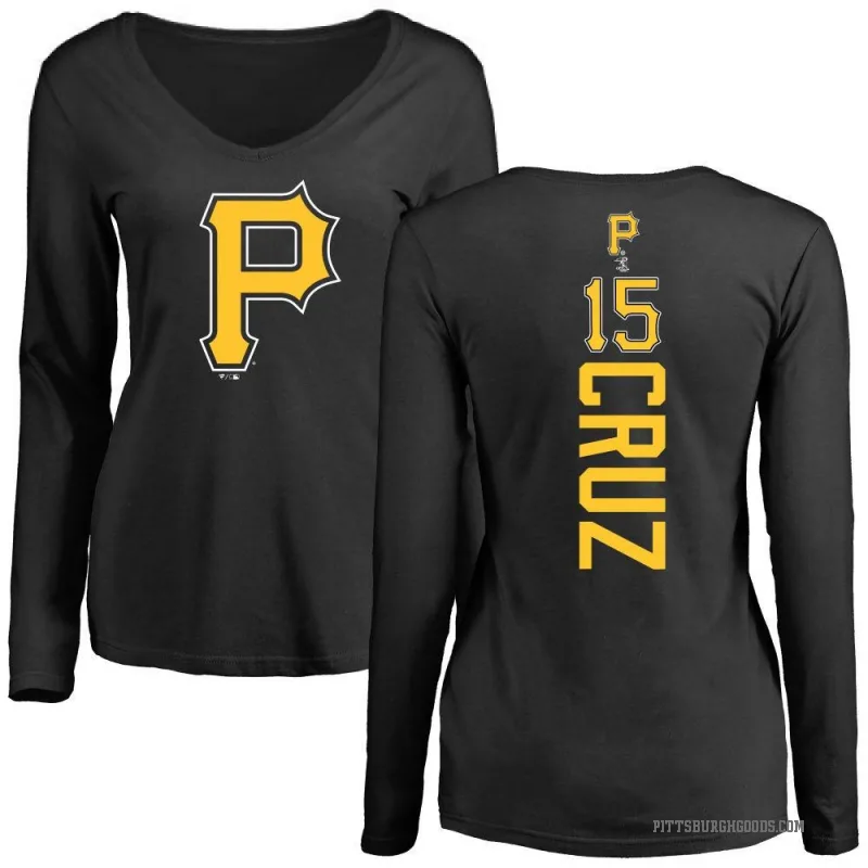 Oneil Cruz Women's Black Pittsburgh Pirates Backer Slim Fit Long Sleeve T-Shirt -