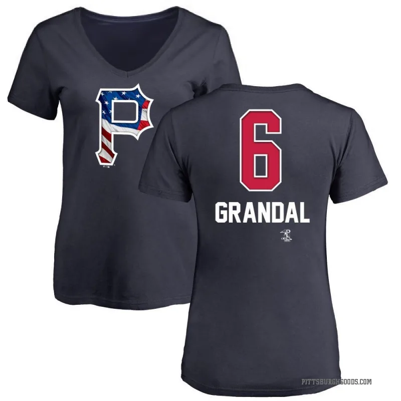Yasmani Grandal Women's Navy Pittsburgh Pirates Name and Number Banner Wave V-Neck T-Shirt -